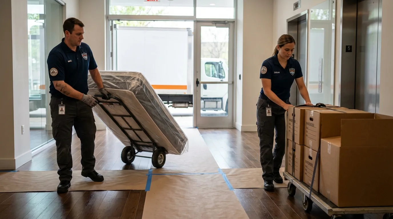Professional apartment movers loading elevator in Ketchum, ID
